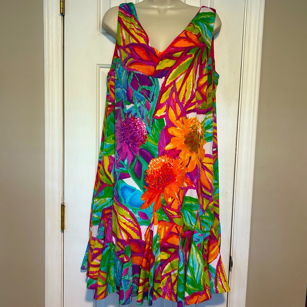 Lauren Ralph Lauren Sleeveless Floral Swing Dress wPockets | Green Label | sz 14